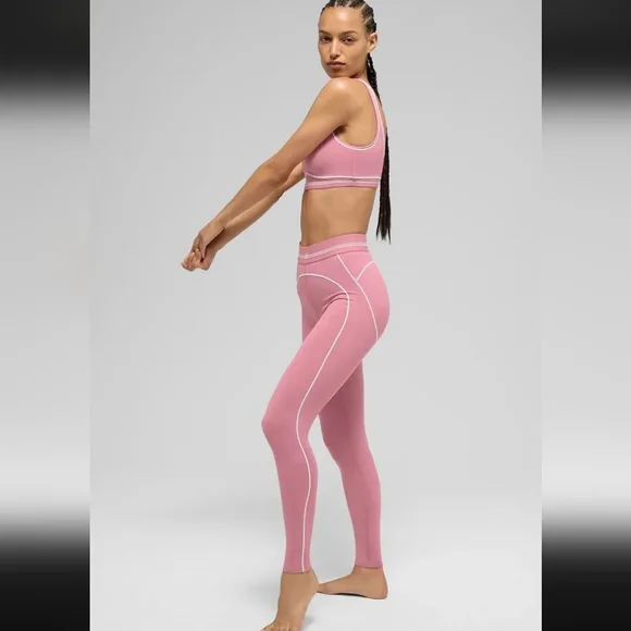 Alo Yoga Airbrush High-Waist Heart Throb Legging Pink Wild Rose/White Small $134 - Picture 2 of 12